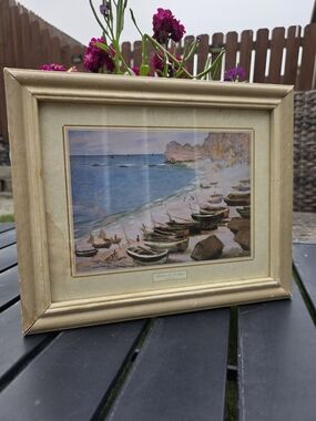 Claude Monet Bateaux Sur La Plage Framed Art Print Vintage Gold Wood Frame